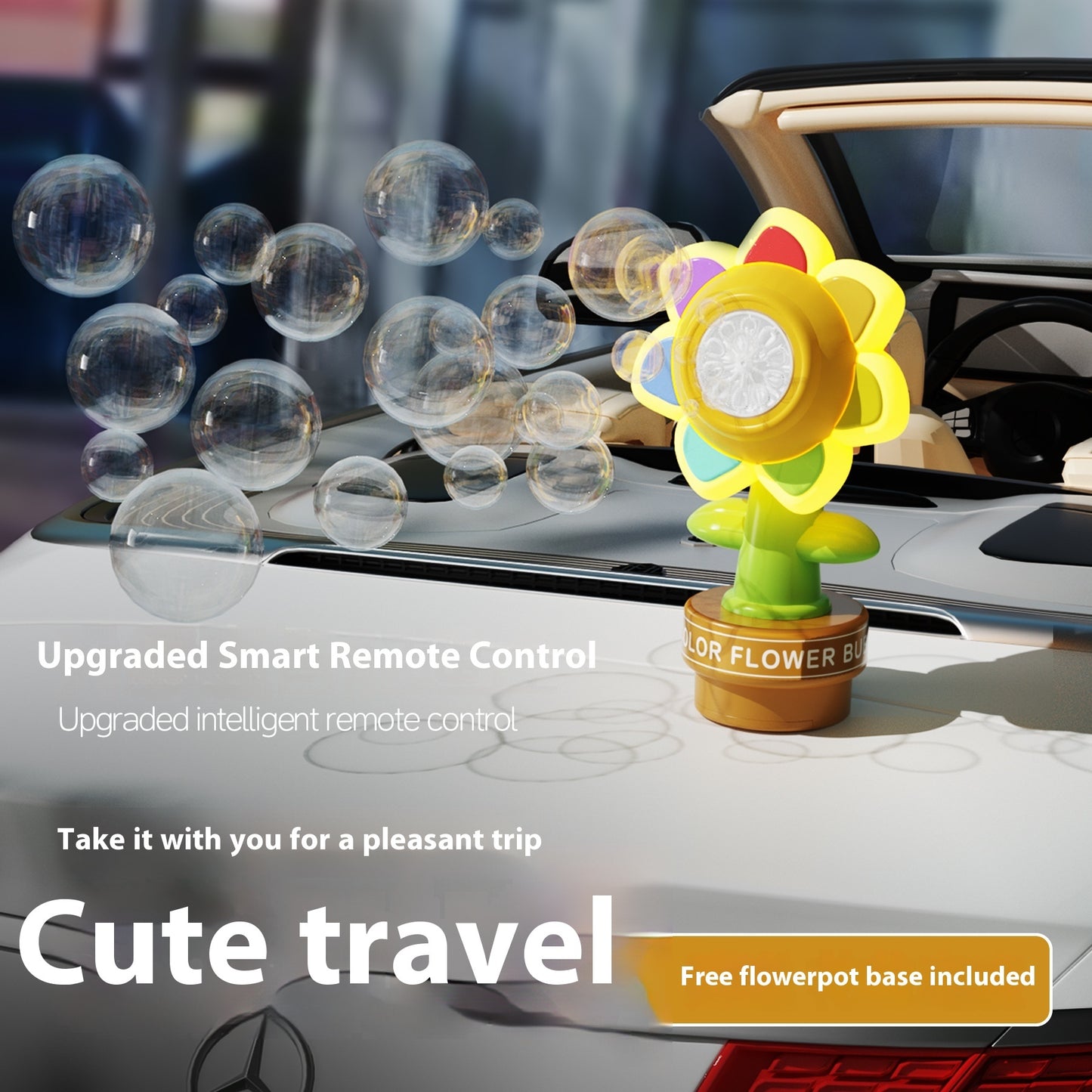 Remote Control Car Seven-color Flower Sunflower Swing Head Handheld Colorful Light Bubble